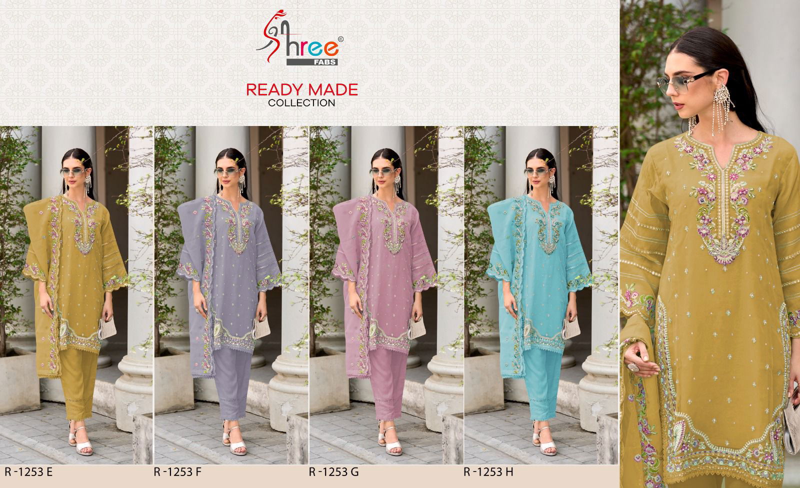 R 1253 By Shree Fabs Organza Readymade Suits Wholesale Price In Surat